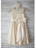 Champagne Lace Big Bow Knee Length Flower Girl Dress